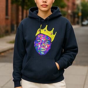 NOTORIOUS B.I.G. Black Hoodie Hooded Sweatshirt Biggy Smalls ~ Size SMALL